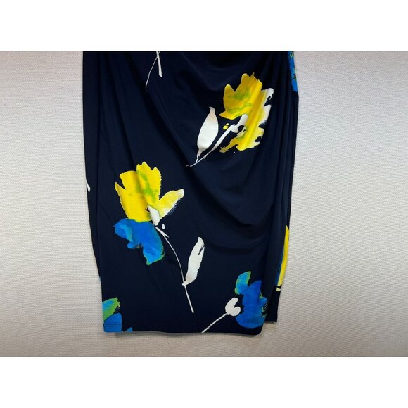 Lauren Ralph Lauren Womens Ruched Wrap V Neck Dress Cap Sleeve Sz 4P Navy Floral - Picture 5 of 10